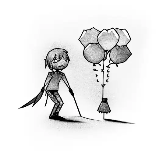 A Stickman In Love With Stick Woman Holding A Red Ballon