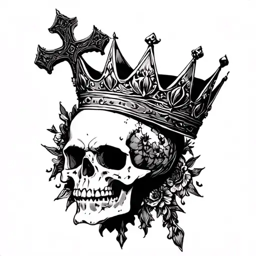 Cross With Little Skull Wearing A Crown