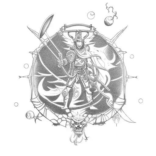 A Steampunk-inspired Sagittarius Archer Battling A Japanese Demon In A Gothic Heaven-hell Setting