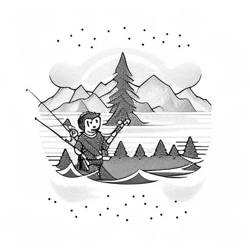 A Systems Developer Fishing In A Lake Infront Of A Big Mountain