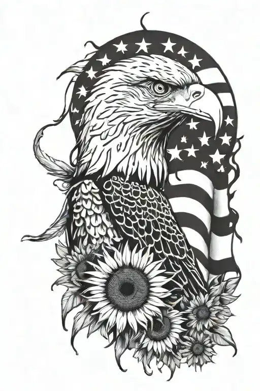 Tattered American Flag Bald Eagle Sunflowers Nursing Cow Print