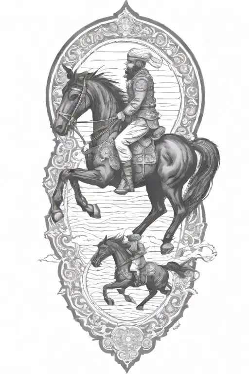 Old Iranian Soldier With Black Horse Goes Through Fire