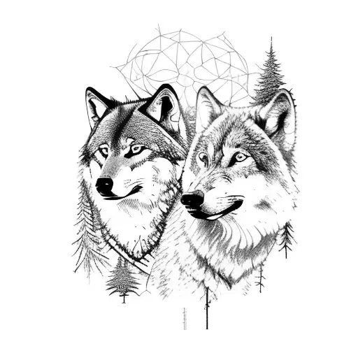 Forest With Family Wolf