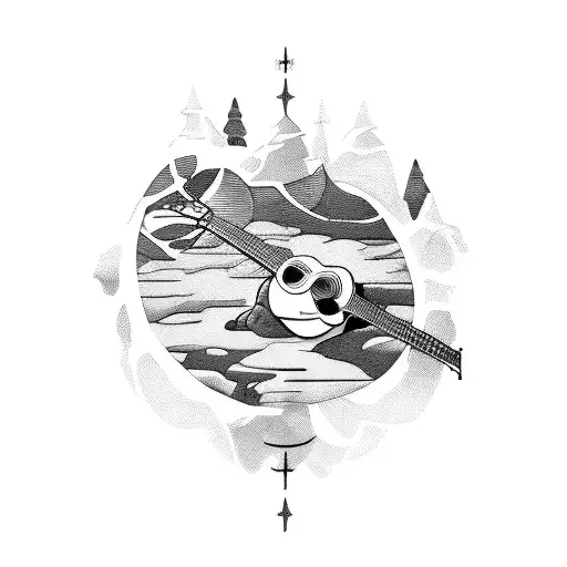 A Turtle Playing A Guitar On A Mountain Peak