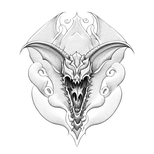 Dragon Skulls Waves Flowers Tattoo