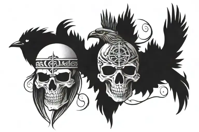 Skull Raven Viking Runes