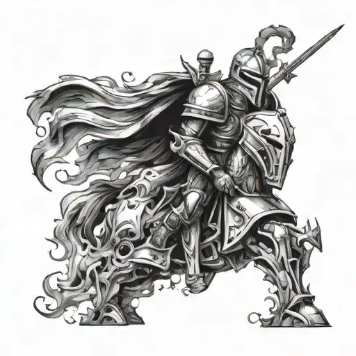 A Futuristic Knight From Warhammer 40K Engulfed In Flames