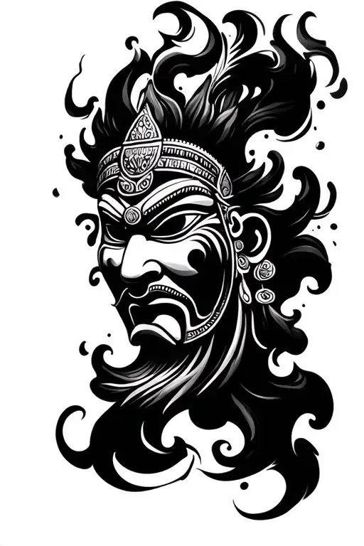 Traditional Nepalese Mask Fading Into Swirling Smoke