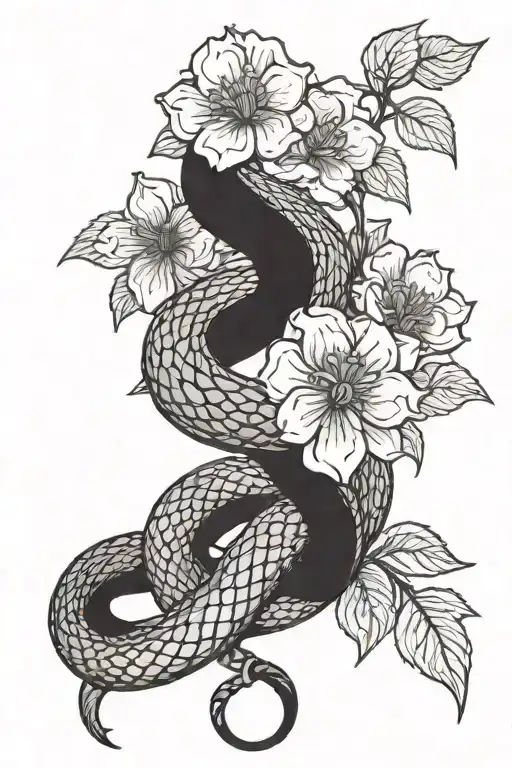 Snake Wrapping Itself Around A Flower Intertwined