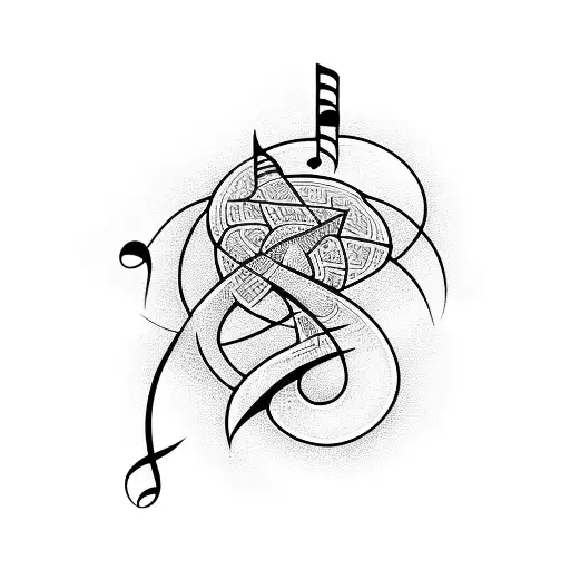A Tattoo Design That Incorporates Musical Notes And Waves To Represent The Abstract Concept Of Music