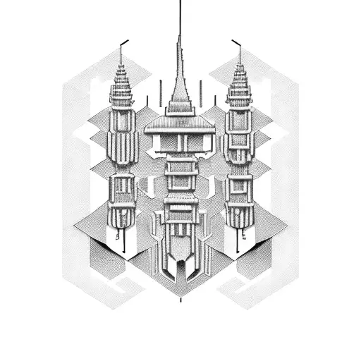 A Futuristic Palace Surrounded By Pixelated Gaming Characters