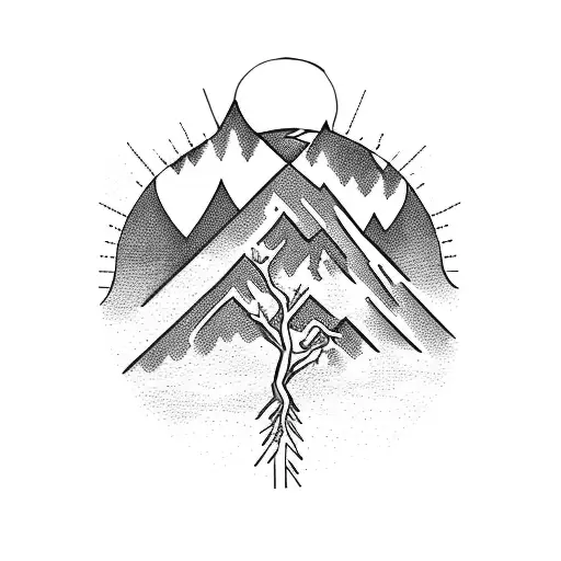 Mountain With Tree And Line