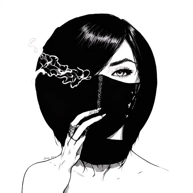 Black Vorka Girl In A Mask Smokes A Cigarette Not Realism