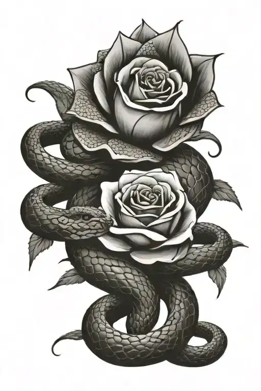 Snake Wrapping Itself Around A Rose