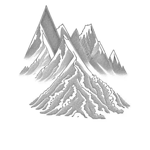 A Detailed Blackwork Tattoo Of A Majestic Mountain Landscape With A Winding Hiking Trail