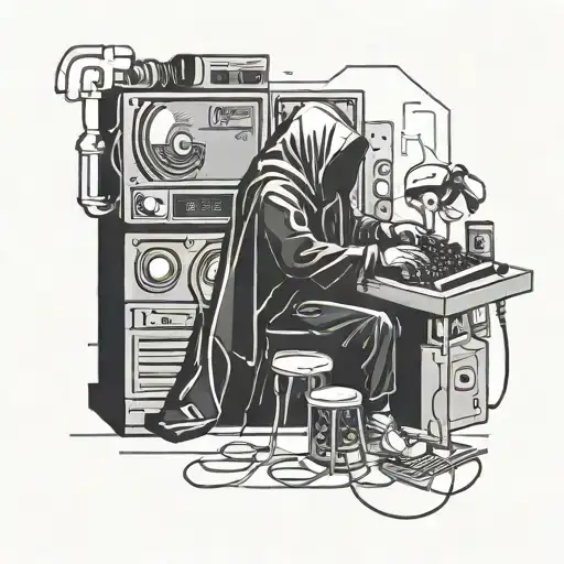 A Futuristic Cyberpunk Hip Hop Scene With A Pixelated Grim Reaper Djing At A Gaming Console