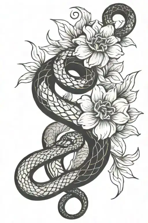 Snake Wrapping Itself Around A Flower Intertwined