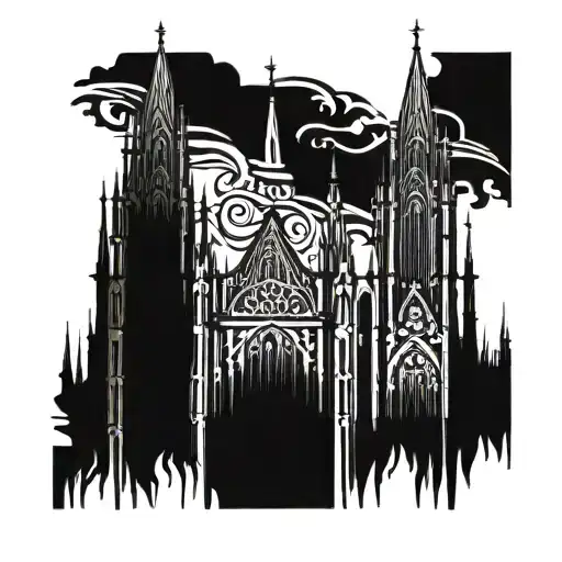 Gothic Cathedral Towers With Dark Ornaments Tribal Background