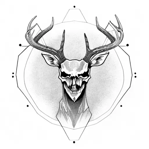 Deer Skull Evil Wendigo With Glowing Eyes