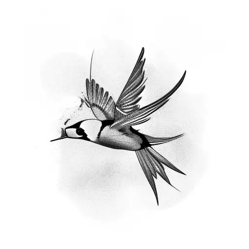 Swallow Bird With Flower Black And White With Plain Back Ground Simple Bold Flash Outline