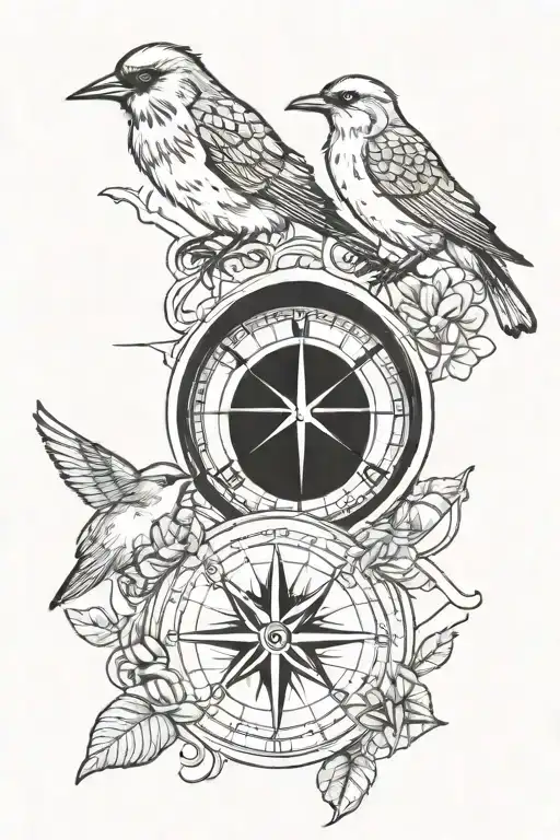 Compass And Birds Sitting