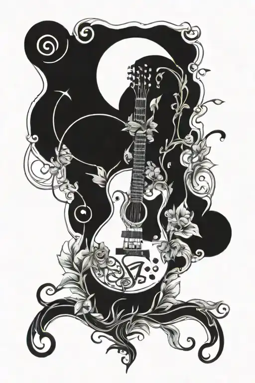 Guitar With Buddhism Symbol And Gemini Zodiac Sign