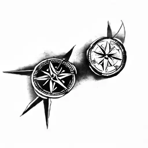 A Tattoo Of A Compass Roses And Skull