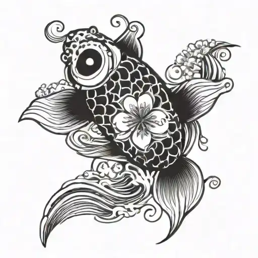 Koi Fish With Cherry Blossoms And Waves Crashing