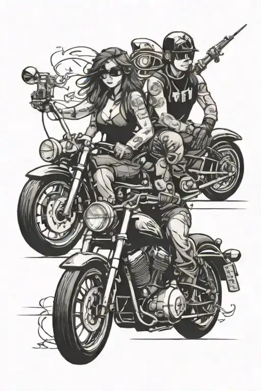 Harley Motorcycle Guy And Girl Sitting