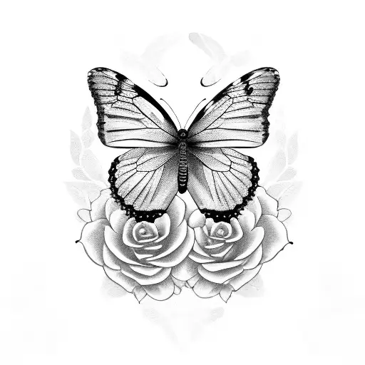 Butterfly With Black Roses