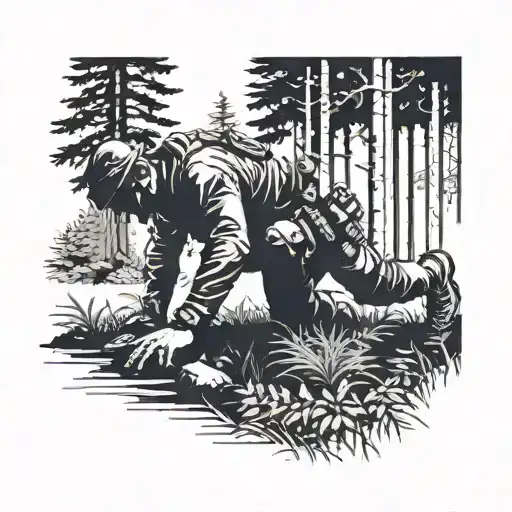 A Silhouette Of A Soldier Doing Push-ups In A Forest Setting
