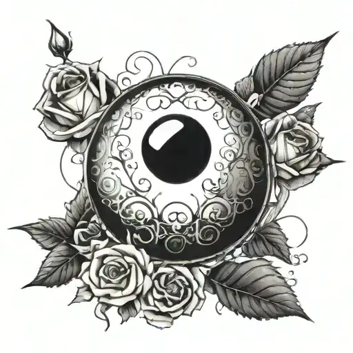 8 Ball Sitting In Flowers And Wrapped In Rose Thorns