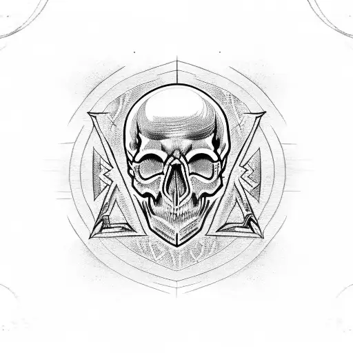 Demonic Human Skull With Runes