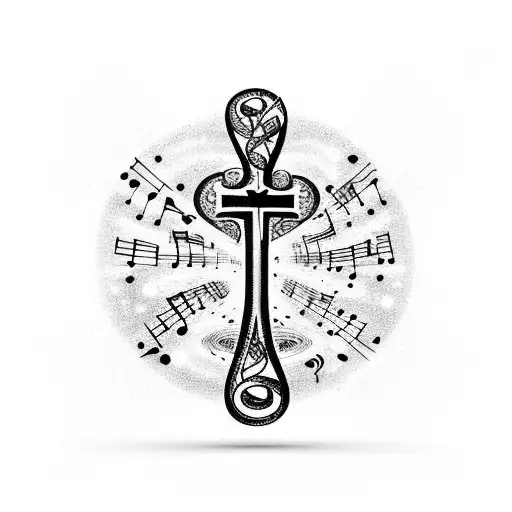 A Cross Made Of Musical Notes With A Background Of Swirling Galaxies