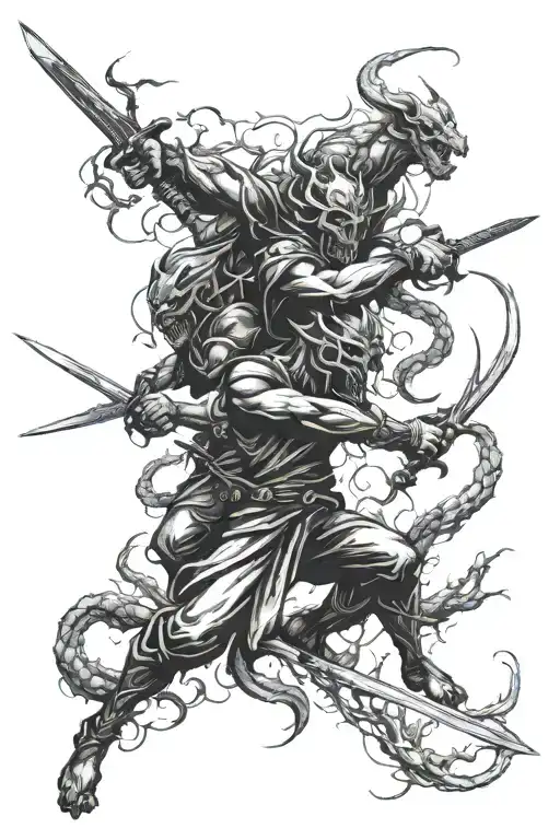 Demons Chasing Someone Reaching For A Sword