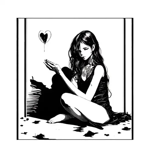 Cute Girl Sitting With Dark Shadow Figure Holding