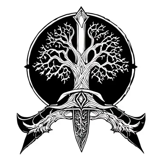 Viking Sword With Tree Of Life Intertwined