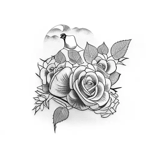 Design A Half-sleeve Tattoo With A Money Tree Blooming Roses And Vultures Perched On The Branches