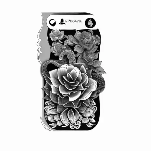 A Black And White Drawing Of A Flower And A Snake