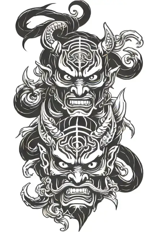 Samurai Down Mask Tengu And Oni Demon Mask Split Face Design