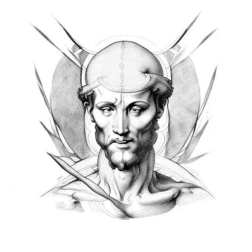 Michelangelo's Adam With Line Art