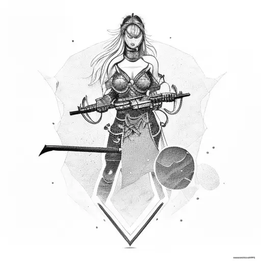 A Powerful And Alluring Female Warrior Wielding A M242 25Mm Bushmaster Chaingun