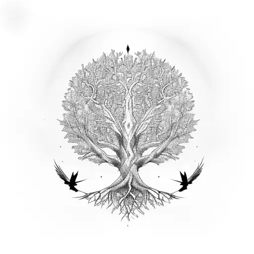Tree Of Life With Flying Birds