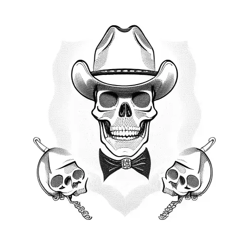 7 Skeletons At A Table Wearing Cowboy Hats Of All Ages
