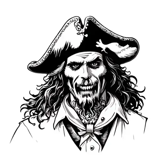 Pirate Guy With Pirate Hat With Bird Tatooed Oh His Neck Scary Looking Guy A Monster Sailing