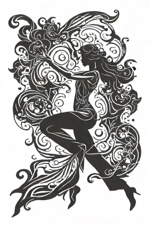 Flamenco Dancer Silhouette Intertwined With Abstract Flames
