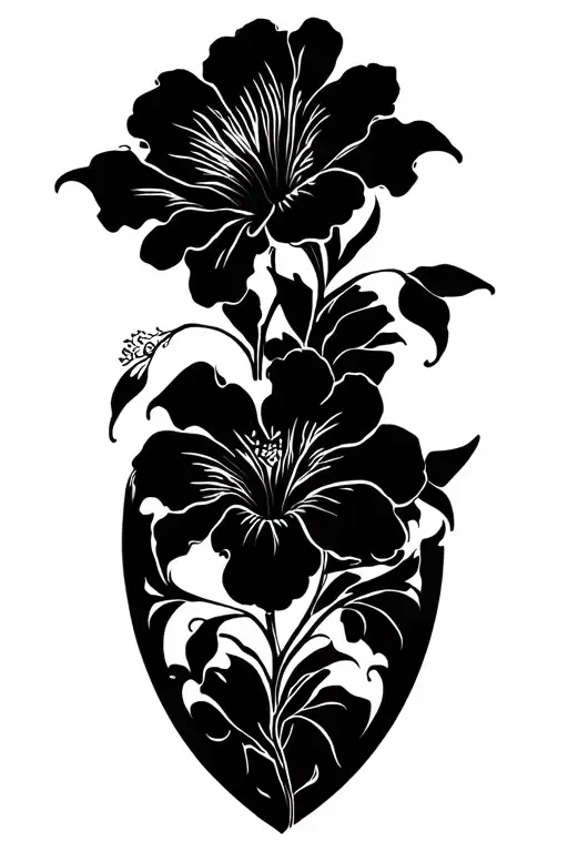 Blackout Shoulder Tattoo With Ibiscus