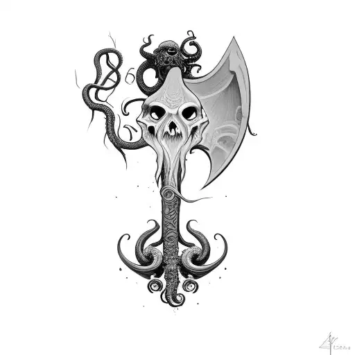 An Axe Inspired By Cosmic Horror And Cthulhu With Tentacle Background