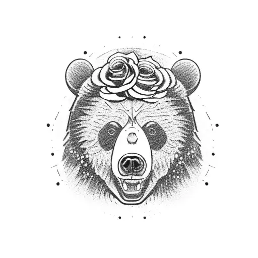 Angry Bear With Black Roses