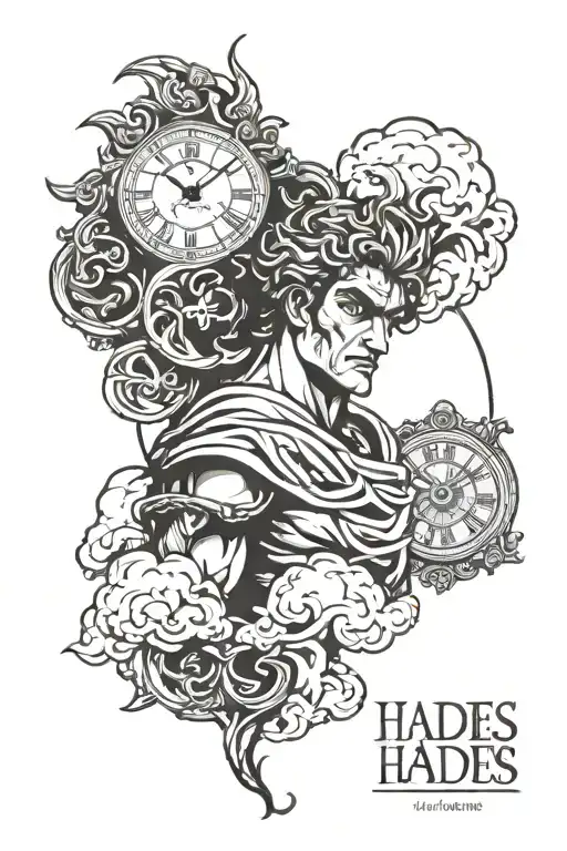 Hades Greek God With Clouds Tattoo For Forearm Tattoo And Clock